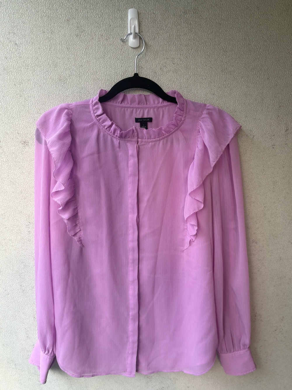 Ann Taylor Pink Ruffle Blouse Long Sleeve Feminine Large